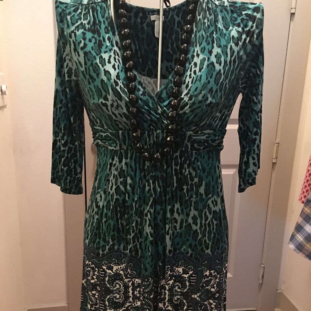 Soma green + black leopard dress