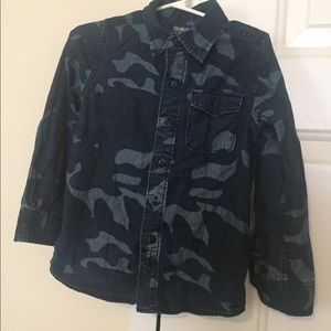 Osh Blue Camouflage Button Down Shirt. Size 6