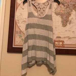 Gray and white striped tank top.