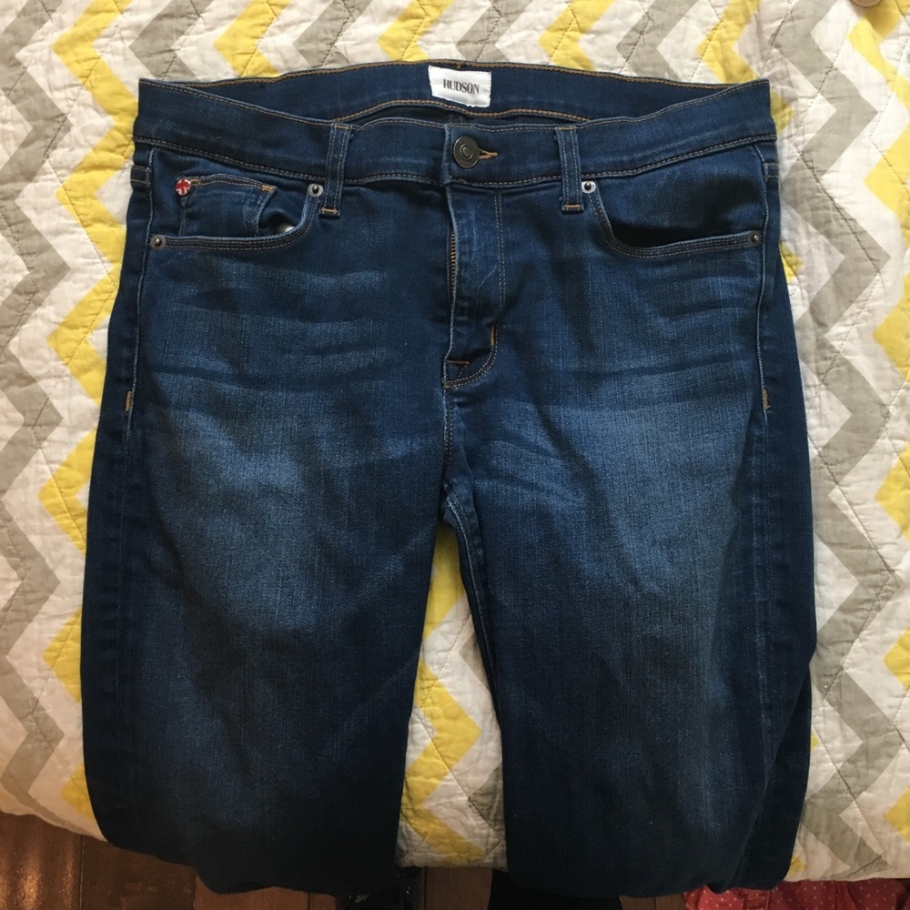 Hudson Skinny Stretch Jeans with raw hem