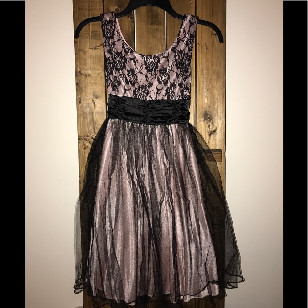 Girls Light Pink Dress with black overlay
