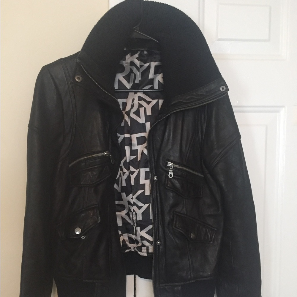 DKNY Soft Leather Cow Neck Jacket