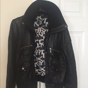 DKNY Soft Leather Cow Neck Jacket