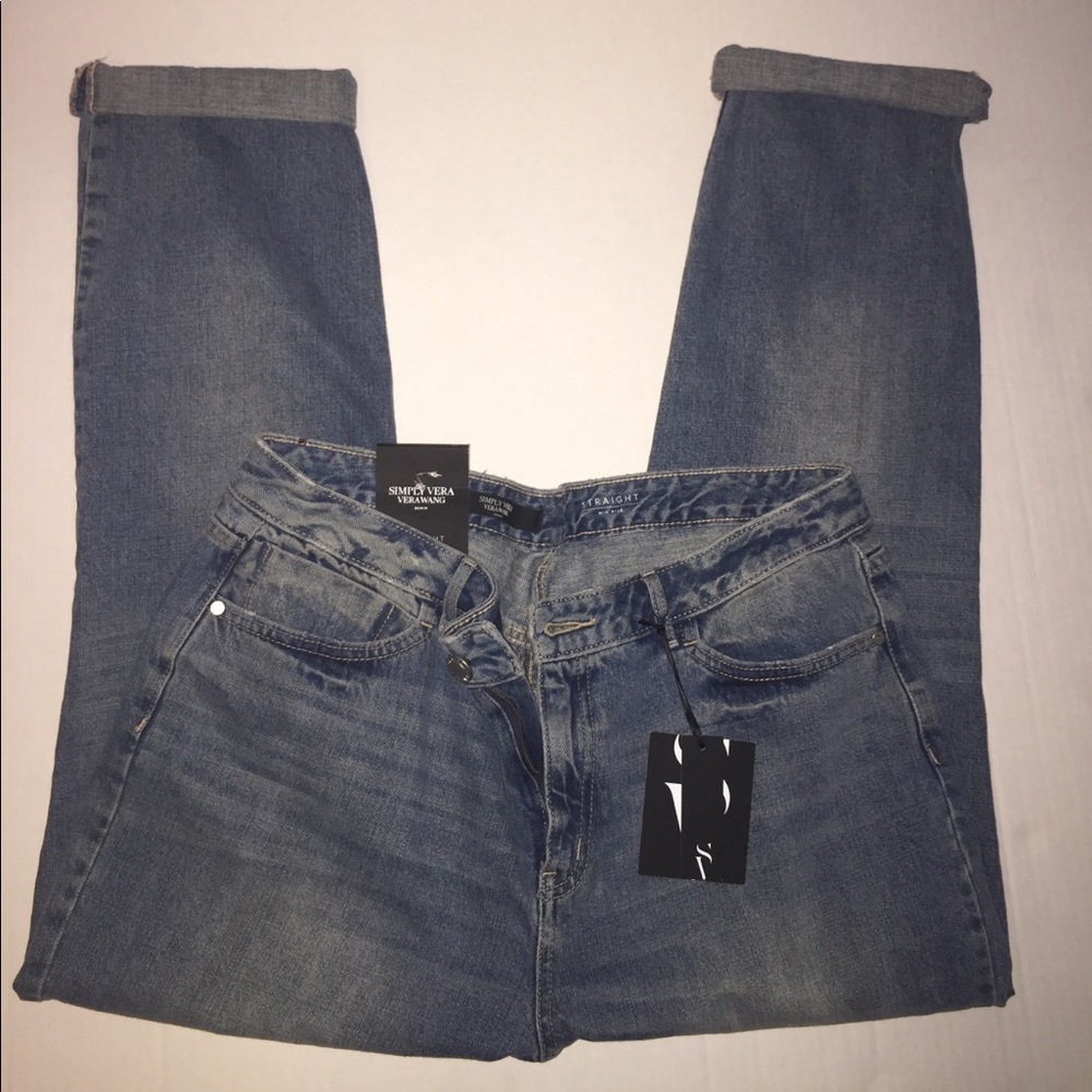 VERA WANG Distressed Cropped Ankle Cuffed Jeans