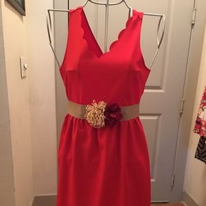 Red Poppie Scalloped Neckline Dress