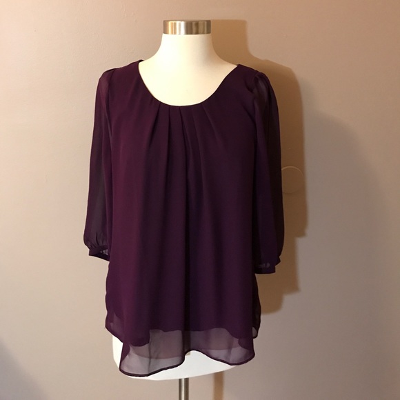 Ann Taylor Tops - Ann Taylor Semi Sheer Eggplant Blouse