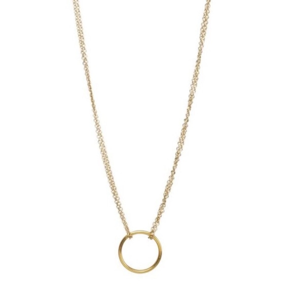Karma Double Chain Circle Dainty Necklace Gold - Picture 2 of 6