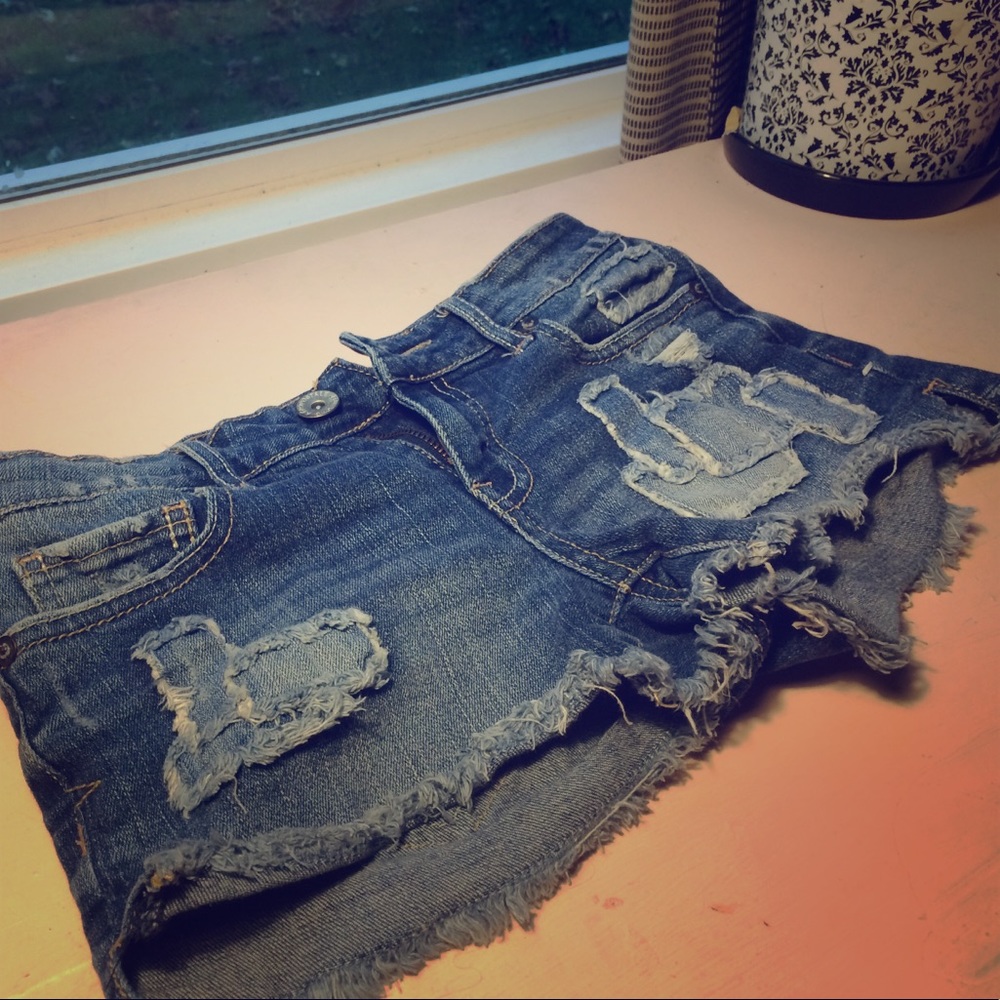 Distressed jean shorts