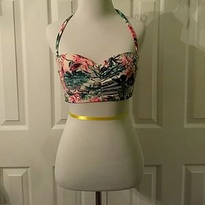 Floral Print Pink And Green Bikini