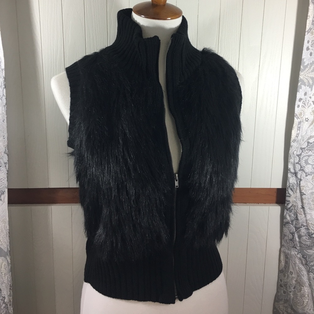 Black Faux Fur Sweater Vest