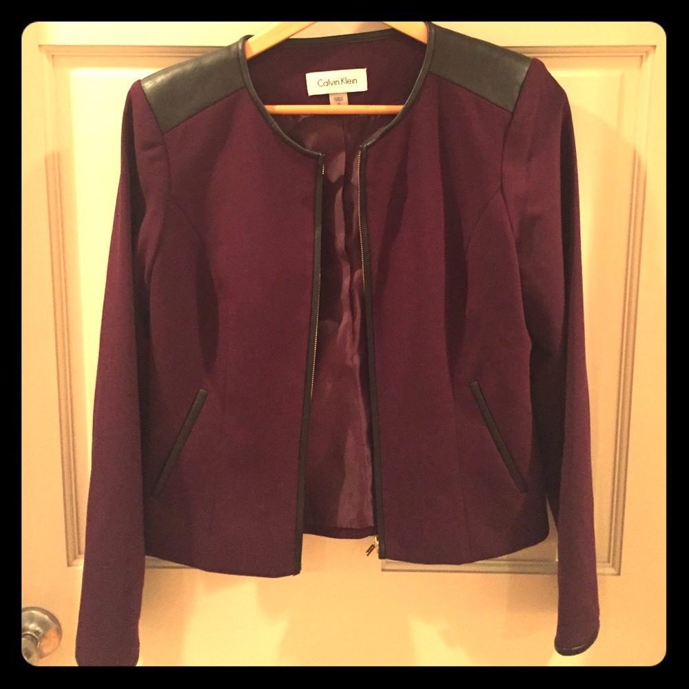 Calvin Klein Burgundy Jacket w/ Black Leather Trim