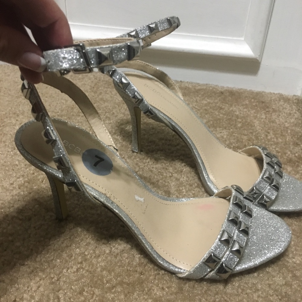 BCBG strappy heels - silver studded -size 7