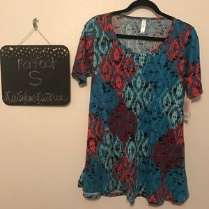 LuLaRoe Perfect Tee S. Blue. Net print.