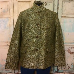 Chico's Size 1 Green Gold Brocade Jacket EUC