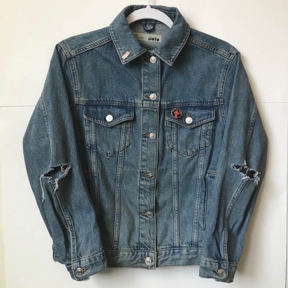 Topshop Elbow Rip Denim Jacket