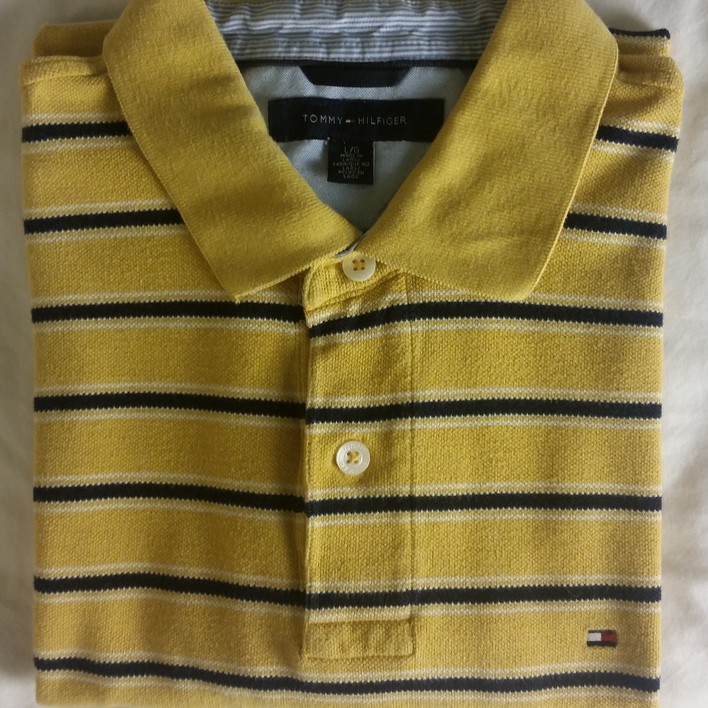 (A) Tommy Hilfiger Mens Yellow Black Striped LARGE