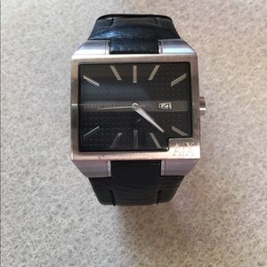 Armani Exchange Mens Black Leather Watch