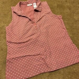 Pink polka dot collared top