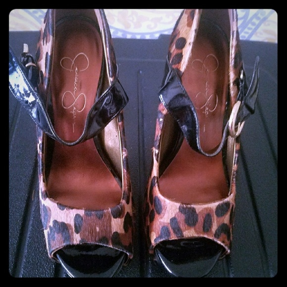 Jessica Simpson Shoes - Peep toe leopard print pumps