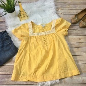 {Loft} Butter yellow square-neck peasant blouse