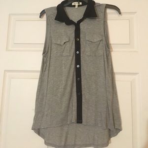 Grey Button Down Tank Top with Black Collar Grey Button Down Tank Top with Black Collar