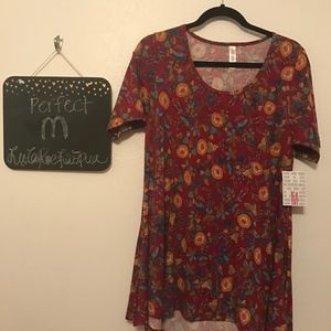 LuLaRoe Perfect Tee M. Maroon, orange, flower