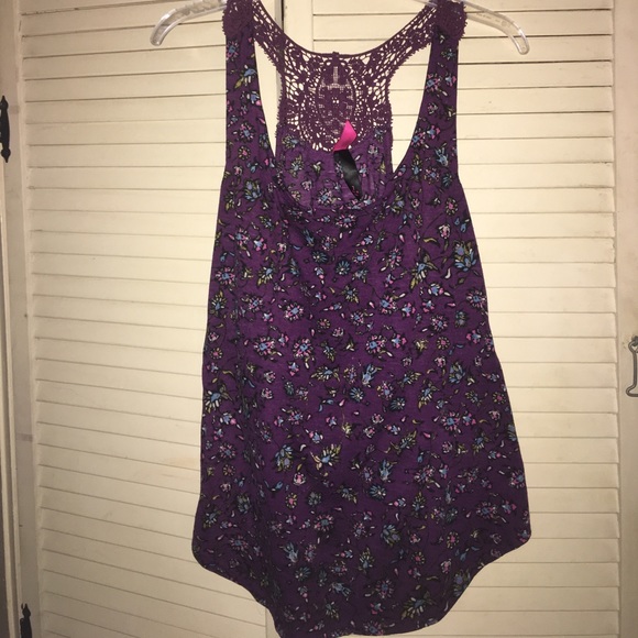 Purple Flower Crochet Lace Racerback Tank Top - Picture 1 of 2