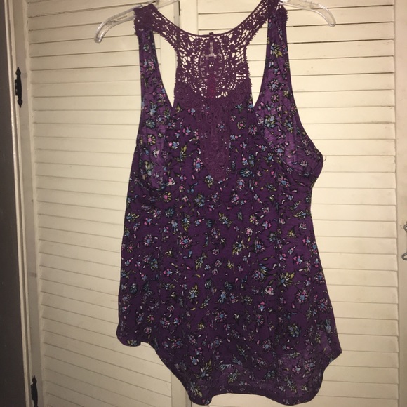 Purple Flower Crochet Lace Racerback Tank Top - Picture 2 of 2