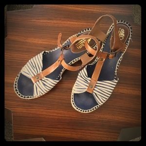 Navy & White Leather Hemp Sandals