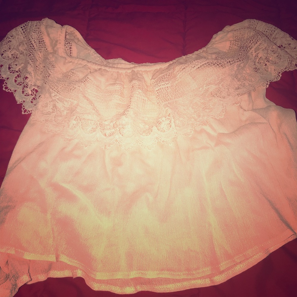 Peachy pink off the shoulder Lacey shirt