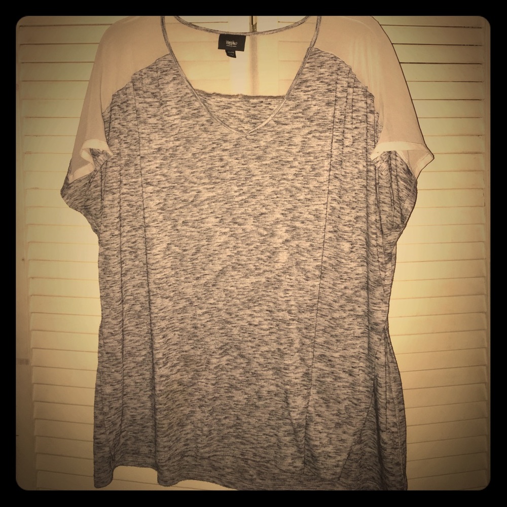 Grey top with white mesh shoulders