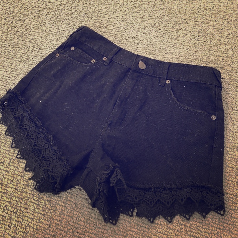 Free People black jean shorts with lace detail!