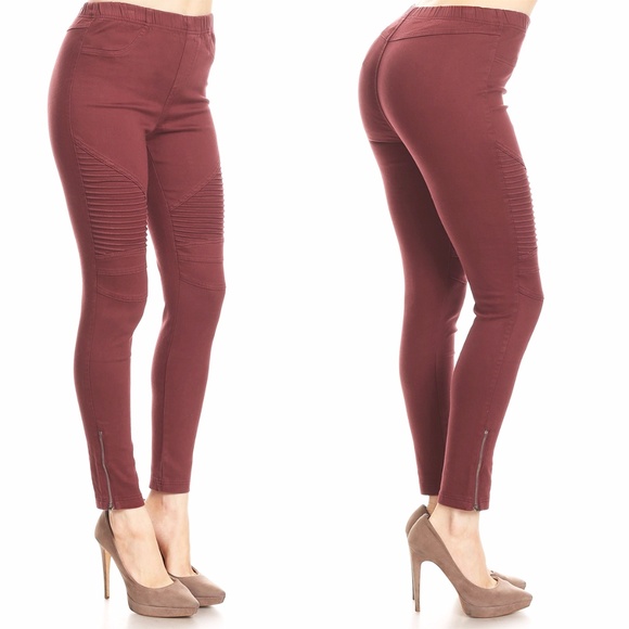 LAST PAIR❗Burgundy Moto Jeggings - Picture 6 of 8