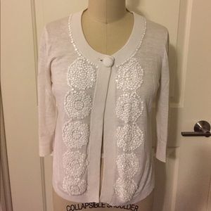 Kate Spade Ivory Stacked Sequin Cardigan