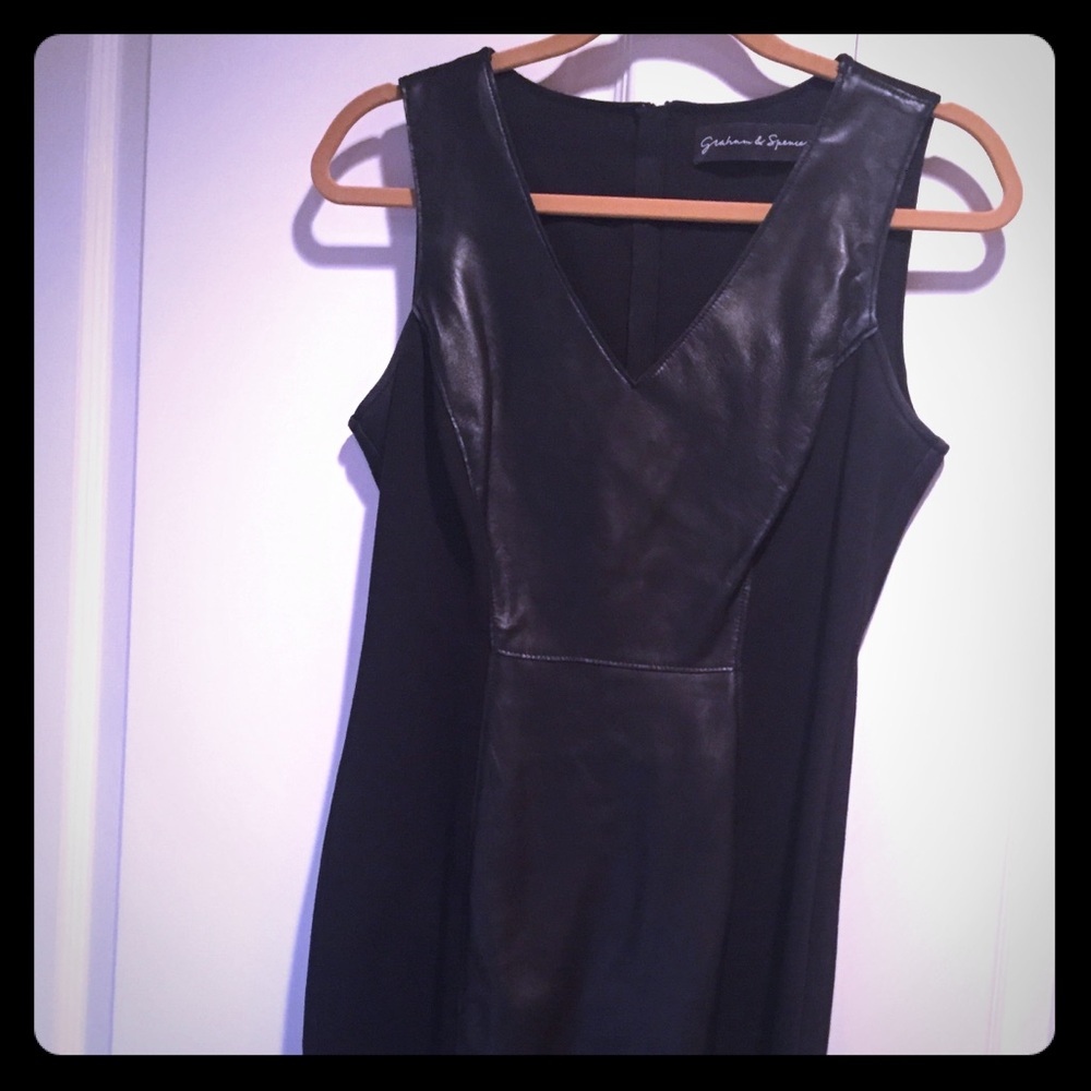 Black shift dress with leather panel