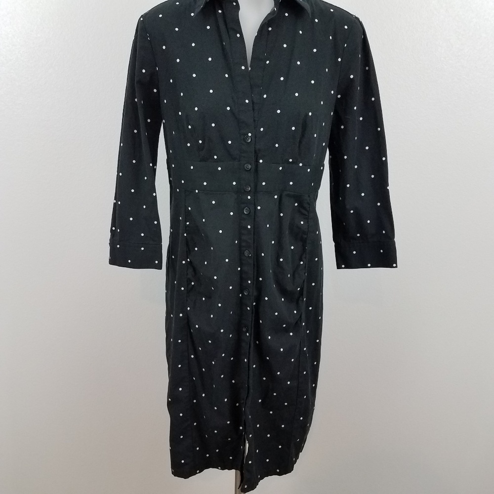 Express Button Front Polo Dress Black White