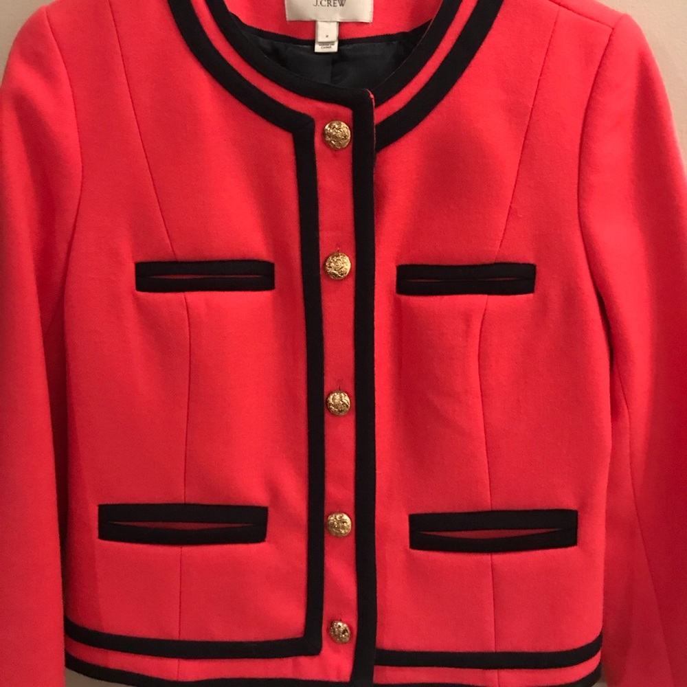 J. Crew Coral Blazer with Navy Blue Trim