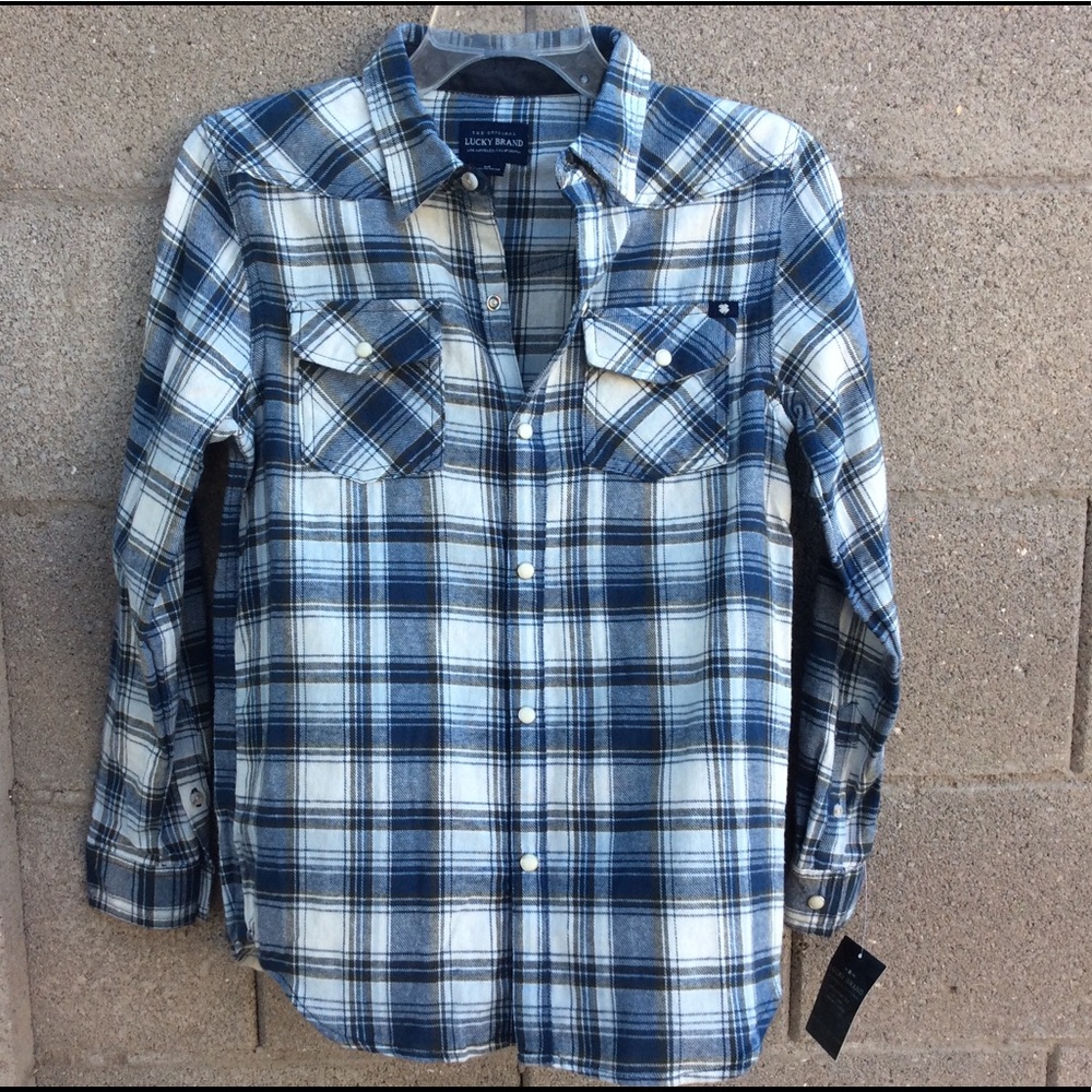 Lucky Brand Plaid Flannel Top blue/ white