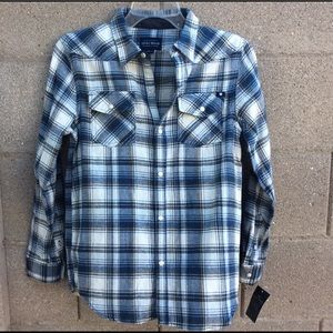 Lucky Brand Plaid Flannel Top blue/ white