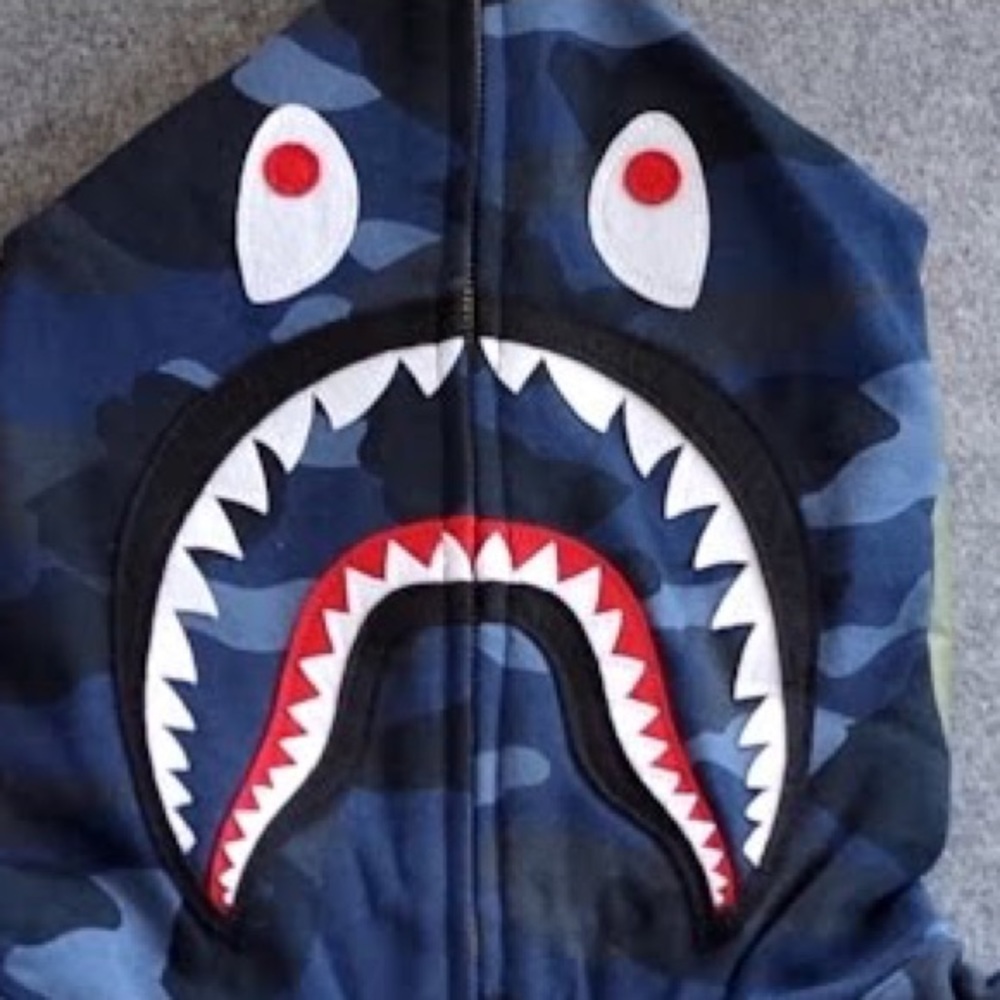 Blue bape shark hoodie