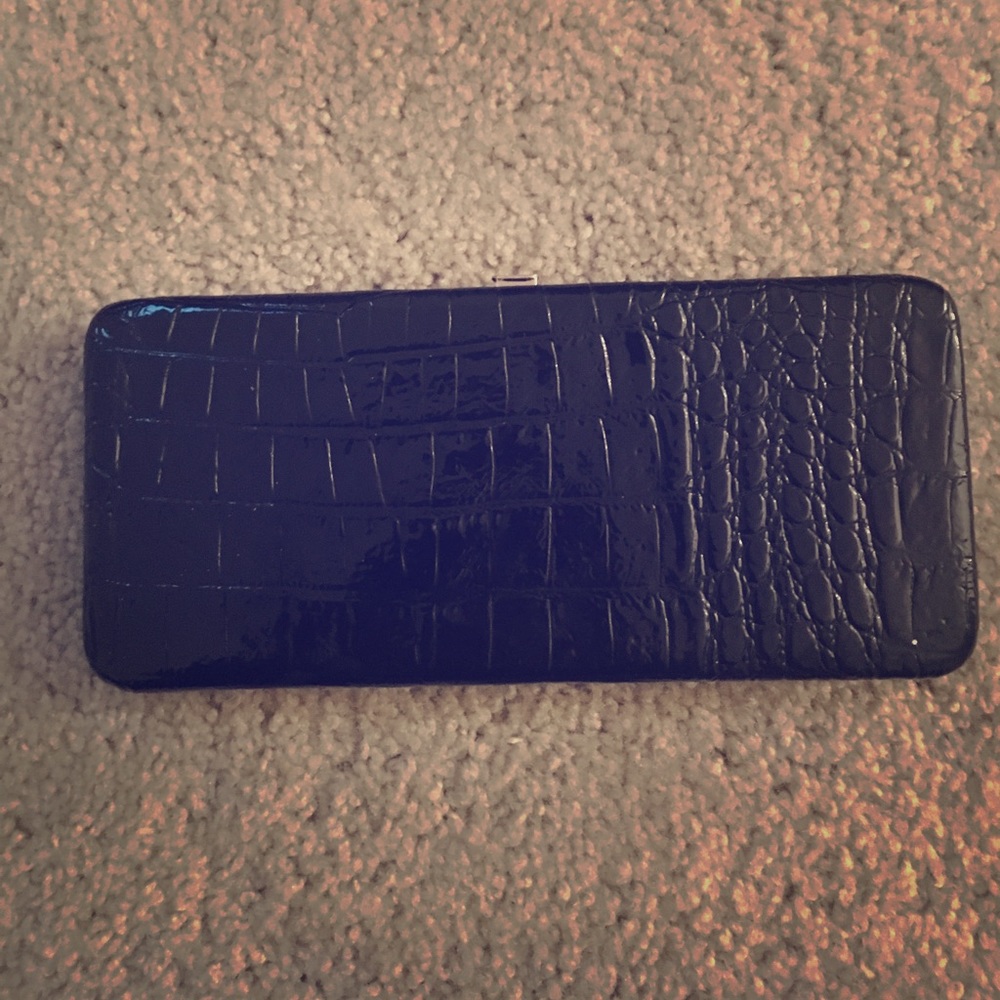 Black Clutch with Crocodile Skin Design