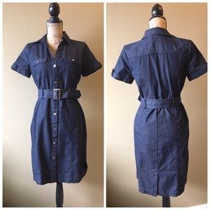 Unworn dark denim chambray belted shirt dress Unworn dark denim chambray belted shirt dress