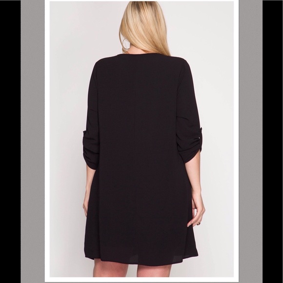 New Plus Size Shift Dress Lace Up V Neck Front - Picture 4 of 5