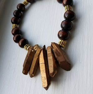 Bronze Luster Crystal Quartz Stone Wooded Bracelet
