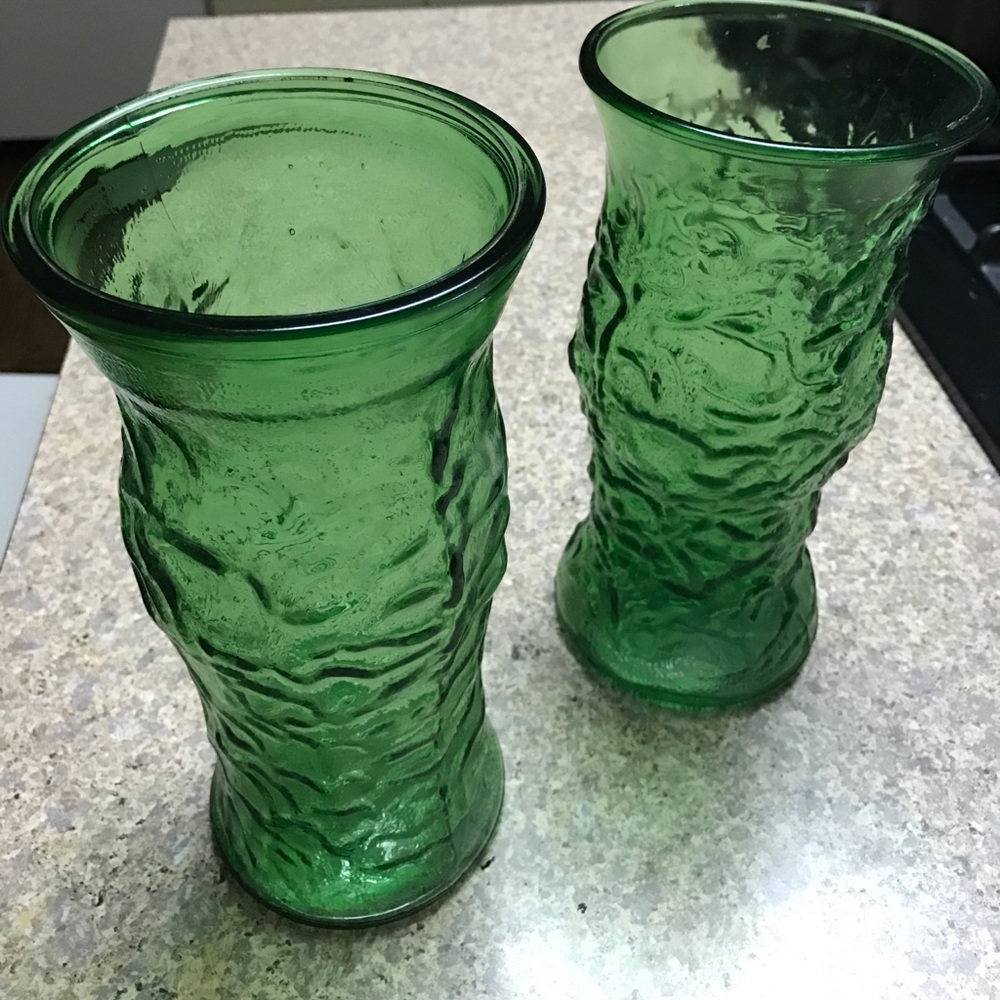 E.O. Brody Co. Green Crinkle Glass Vases