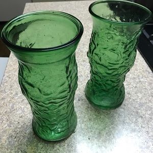 E.O. Brody Co. Green Crinkle Glass Vases