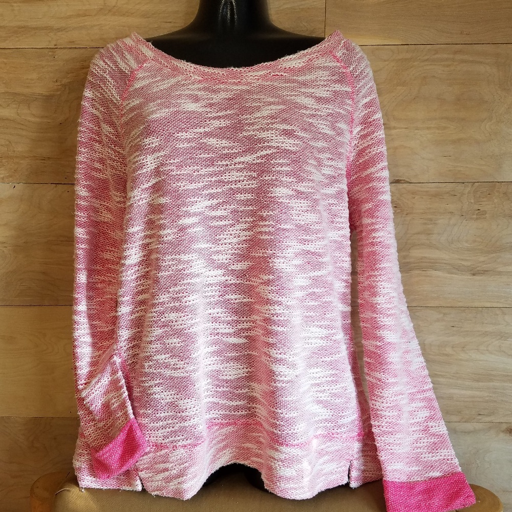 Hannah Long Sleeve Pullover Pink/White Top- Size M