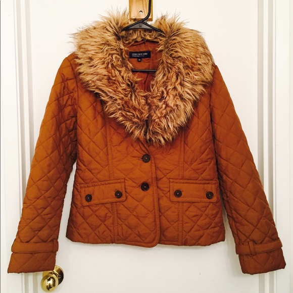 Jones New York Faux Fur Quilted Puffer Coat - Picture 2 of 2