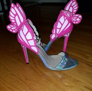Pink and Silver Butterfly heels with ankle strap