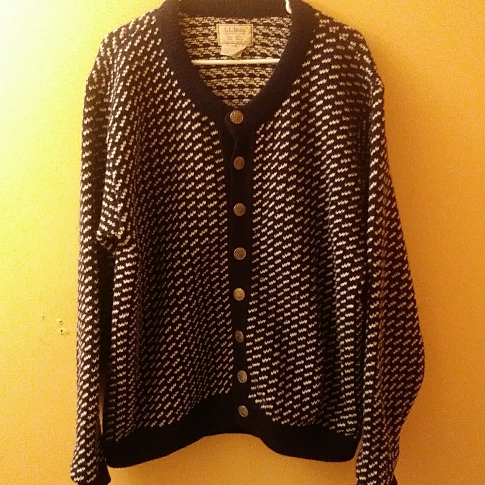 Men's Ll Bean Cardigan Birds Eye Fisherman Norwegi